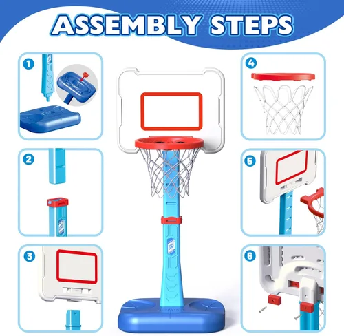 Miniatura 6 de Aro de baloncesto para niños pequeños de interior para edades 1, 2 y 3 años, aro de baloncesto ajustable para niños, mini aro de baloncesto con 3