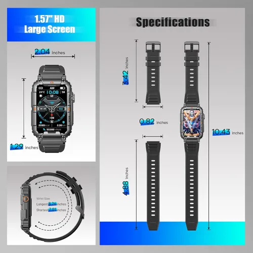 Miniatura 8 de Military Smart Watch for Men with 100+ Sports Modes Fitness Tracker with Heart Rate/Sleep Monitor IP67 Waterproof 1.57’’ IPS Screen Tactical