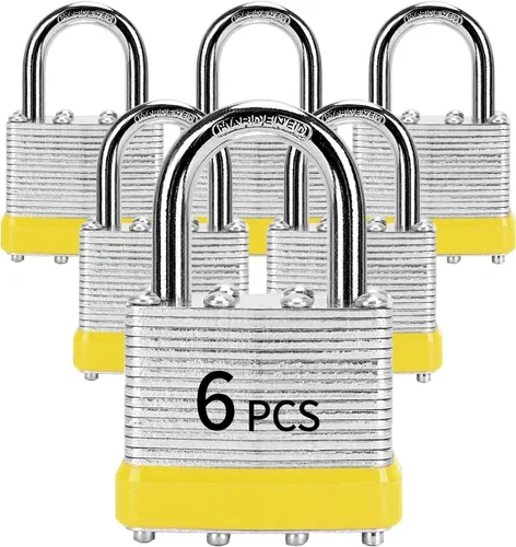 Miniatura 8 de Candados con la misma llave, LQYN 6 piezas de candado laminado con llave (1-9/16", 40mm), candados con llave iguales, grillete normal, para taquilla