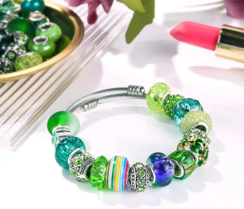 Miniatura 5 de 60 piezas de cuentas europeas surtidas con núcleo de cobre, espaciador de resina de agujero grande, sin núcleo de cobre, cuentas lampwork coloridas