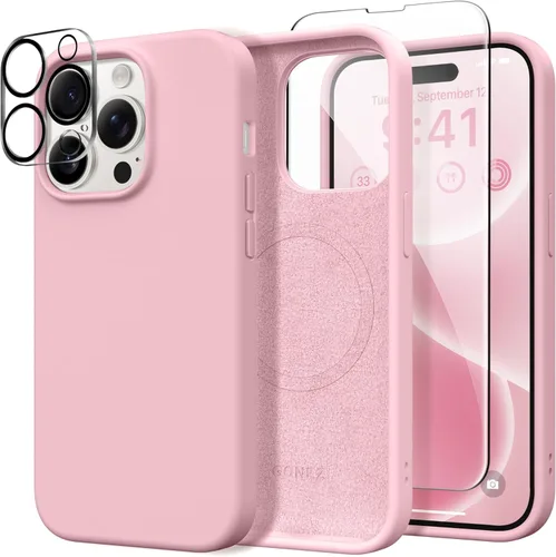 Miniatura 31 de GONEZ Funda de silicona para iPhone 14 Pro Max, compatible con MagSafe, con protector de pantalla + protector de lente de cámara, silicona líquida a