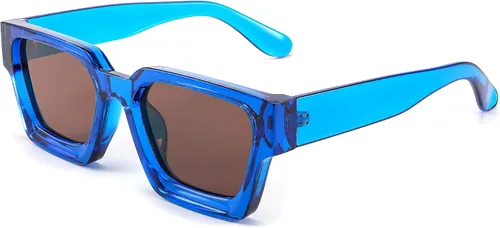 Miniatura 34 de FEISEDY Gafas de sol cuadradas retro de los años 90 para mujeres y hombres, gafas de sol rectangulares gruesas de moda con protección UV400 B2385
