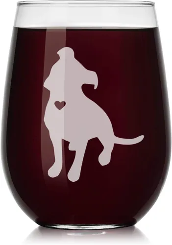 Miniatura 3 de Copa de vino lindo Pitbull con corazón (tallo grande, 20 onzas)