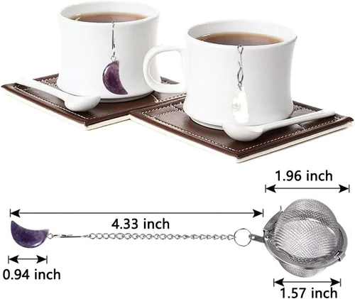 Miniatura 2 de 2 coladores de té, infusores de té de malla de acero inoxidable, amatista y cristal blanco con colgante de luna de cristal blanco, filtro de té