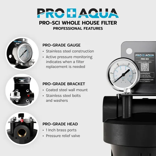 Miniatura 3 de PRO+AQUA PRO-SCI - Sistema de filtro de agua con infusión de carbono de una sola etapa para toda la casa con manómetro Elimina el 99% del cloro