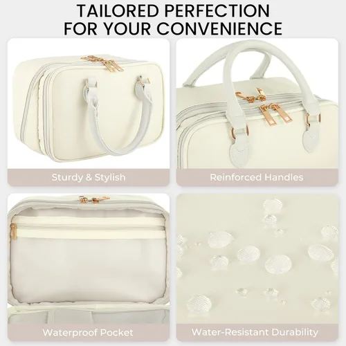Miniatura 5 de Bolsa de maquillaje de viaje para mujeres, estuche de gran capacidad de moda, con apertura plana, organizador de cosméticos portátil, impermeable