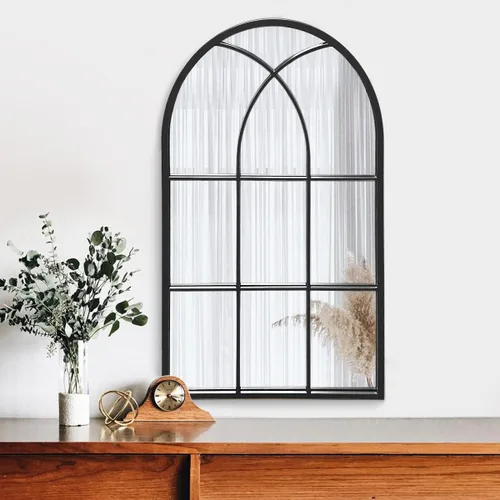 Miniatura 5 de OGCAU Espejo para montar en la pared, espejo de pared arqueado de 24 x 42 pulgadas, estilo rústico en forma de ventana arqueada con marco de hierro