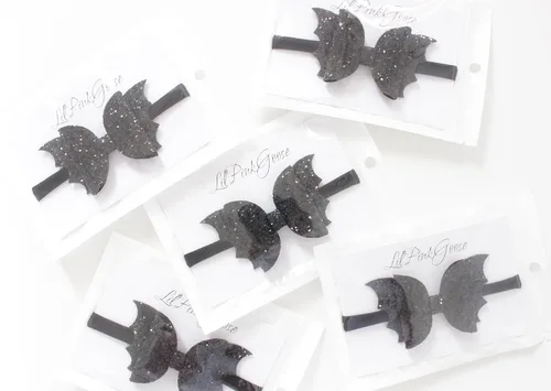 Miniatura 5 de Diademas de lazo de murciélago con purpurina negra para bebés y niños pequeños (banda de nailon caqui)