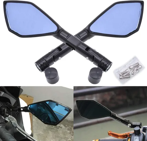 KATUR Espejos de extremo para manillar de motocicleta, espejo retrovisor negro, antideslumbrante, color azul, ojo de halcón, 0.315 in, 0.394 in,