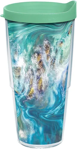 Miniatura 12 de Tervis Teal Splash - Vaso aislado de doble pared hecho en Estados Unidos mantiene las bebidas frías y calientes, 16 onzas, clásico