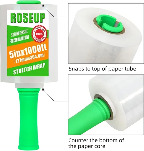 Miniatura 3 de Película elástica transparente de 5 pulgadas x 1000 pies con asa, envoltura de plástico grueso de calibre 80 para mudanzas, envoltura de paletas