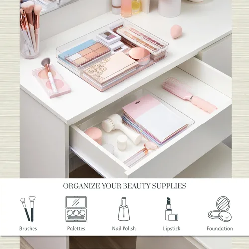 Miniatura 3 de STORi SimpleSort - Juego de 2 organizadores de cajones transparentes apilables Bandejas rectangulares de 15 x 6 x 2 pulgadas Contenedores anchos