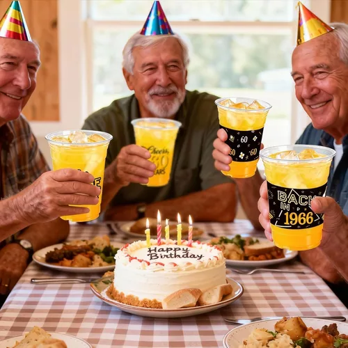 Miniatura 2 de 50 vasos de plástico para fiesta de cumpleaños número 60 a granel, 16 onzas, vasos desechables de plástico negro dorado para celebrar cumpleaños