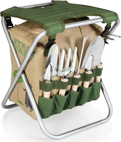 Picnic TIME Star Wars Darth Vader Gardener Asiento plegable con herramientas, taburete de jardín plegable con bolsa desmontable y organizador de