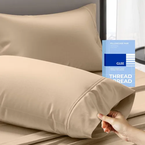 Miniatura 16 de THREAD SPREAD Juego de 2 fundas de almohada 100 % algodón tamaño estándar/Queen, fundas de almohada de algodón de 400 hilos, suaves y refrescantes