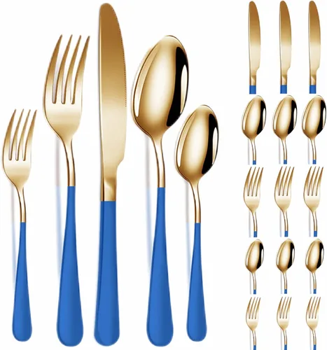 Miniatura 12 de Vilihkc Juego de cubiertos de 20 piezas de cubiertos de acero inoxidable para 4, regalo resistente, cuchillo pulido espejo, tenedor, cuchara