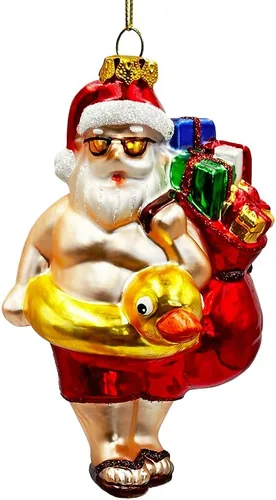 Miniatura 29 de Adorno de cristal soplado a mano de Papá Noel de safari aventurero, decoración navideña temática de viaje de explorador africano de la selva