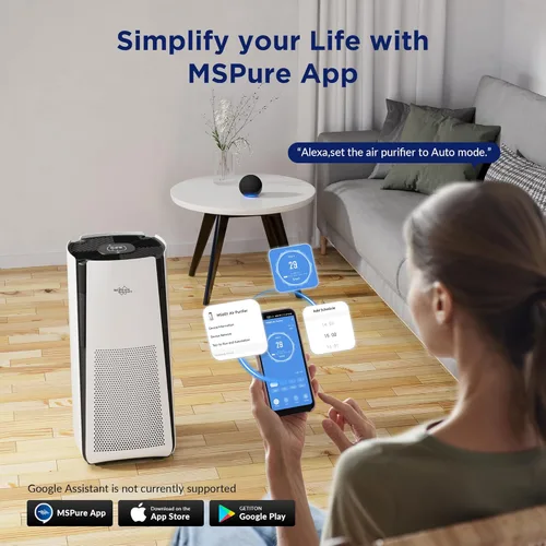 Miniatura 5 de Membrane Solutions Purificadores de aire para el hogar, habitación grande de hasta 3027 pies cuadrados en 1 hora con WiFi inteligente y Alexa, modo