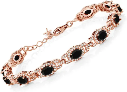 Miniatura 54 de Gem Stone King 18K Rose Gold Plated Silver Oval Gemstone Birthstone Tennis Bracelet For Women Oval 6X4MM 7 Inch With 1 Inch Extender Fine