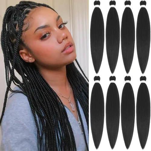 Miniatura 24 de Alrence Cabello estirado para hacer trenzas, trenza larga de 30 pulgadas, 8 paquetes, extensiones profesionales de trenzado de cabello sintético, 1b#