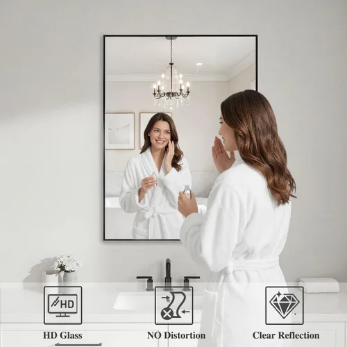 Miniatura 3 de Koonmi Espejo de pared rectangular negro, espejo de baño de 24 x 32 pulgadas, espejo de tocador con marco de aluminio para entrada, sala de estar