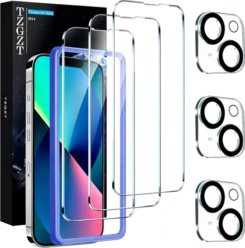 TZGZT [True 9H+ Irrompible] Paquete de 3 para Protector de Pantalla iPhone 13 Película de Vidrio Templado, con Paquete de 3 Accesorios Protector de