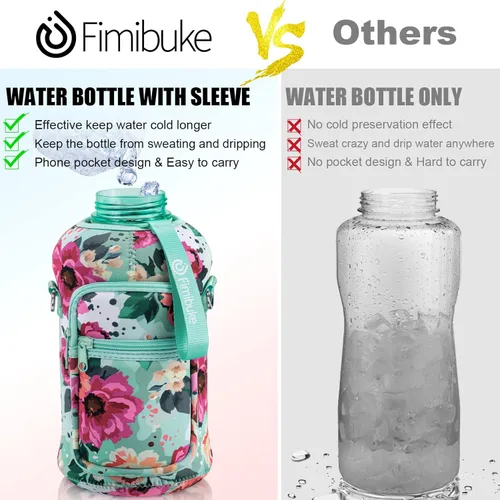 Miniatura 3 de Fimibuke Botella de agua de medio galón con funda, botella de agua de 64 onzas con asa y pajilla, a prueba de fugas, botella de agua motivacional