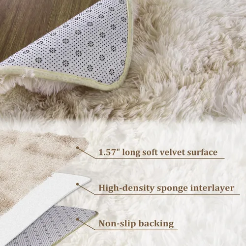 Miniatura 3 de CAROMIO Alfombra Corredor Esponjosa para Dormitorio Sala de Estar 2x6 Pies, Alfombras de Área Shag Alfombra de Felpa Suave Gruesa Larga de Piel Tie