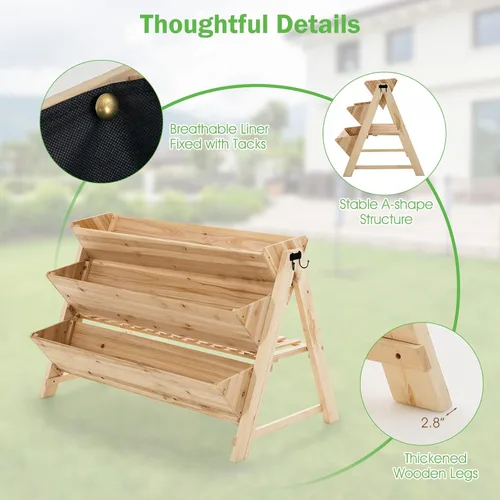 Miniatura 7 de Giantex Cama de jardín elevada, maceta vertical con estante de almacenamiento, maceta elevada de 3 niveles con ganchos laterales, cama de jardín