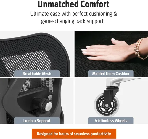 Miniatura 6 de Duramont Silla de oficina ergonómica Silla de escritorio ajustable con soporte lumbar y ruedas Rollerblade Silla de respaldo alto con malla