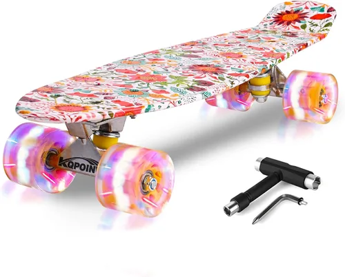 Miniatura 14 de Patinetas, Monopatín Completo de 56 cm, Mini Cruiser para Niños, Niñas, Adolescentes Principiantes con Ruedas de Luces Intermitentes Coloridas