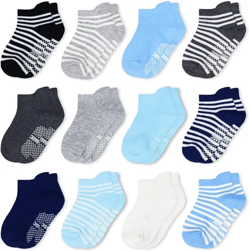 Miniatura 20 de SkiBeaut Calcetines antideslizantes para niños y niñas de 1 a 7 años, 12 pares de calcetines para niños y niñas