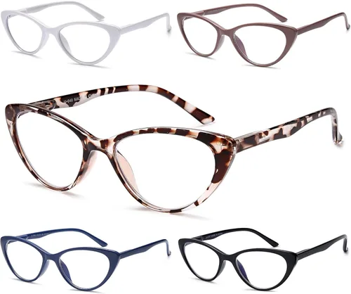 Miniatura 2 de EYEURL Gafas de lectura para mujer, paquete de 5 lentes de lectura a la moda, ojo de gato, lentes de lectura con bloqueo de luz azul para hombres, 5