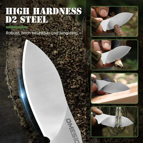 Miniatura 2 de Omesio Cuchillo para el cuello, cuchillo de hoja fija de 5.82 pulgadas con funda y collar Kydex, cuchillo táctico para el cuello Campact de espiga