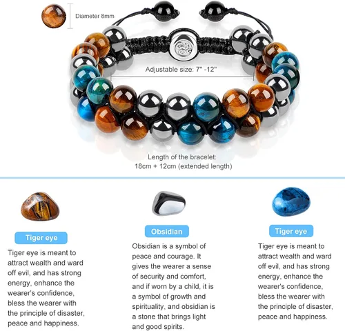 Miniatura 23 de Pulsera de triple protección, ojo de tigre malvado de ojo y obsidiana negra de 0.315 in, pulsera curativa para hombres y mujeres, pulsera curativa
