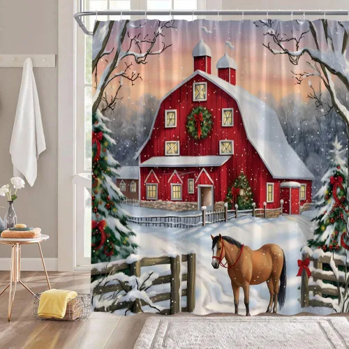 Miniatura 5 de Cortina de ducha con diseño de muñeco de nieve, diseño de búfalo rojo, negro, a cuadros, lindo muñeco de nieve rojo, rojo, pájaro de Navidad, ramita