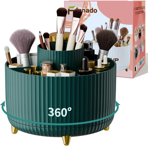 Miniatura 13 de fanado Organizador de brochas de maquillaje giratorio de 360°, organizadores de maquillaje para encimera, organización de maquillaje