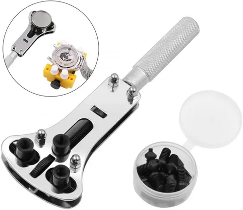 Miniatura 6 de Omninmo Kit de reparación de relojes, llave de 3 puntos, herramienta de extracción de caja de tornillos, herramienta ajustable de tres garras