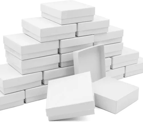 opaprain Cajas de regalo blancas de cartón para joyas, paquete de 20 cajas de regalo de 3.5 x 3.5 x 1 pulgadas, se aplica a la exhibición de