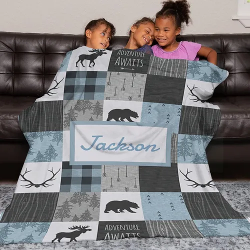 Miniatura 4 de Manta personalizada con nombre, manta de bebé personalizada para niños y niñas, manta personalizada con nombre para niños y adultos, manta de bosque