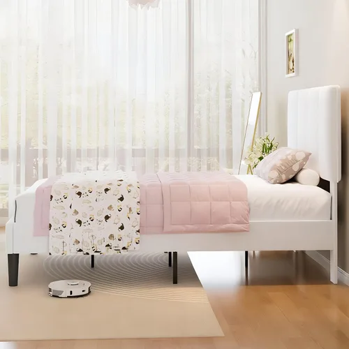 Miniatura 8 de VECELO - Base de cama tamaño individual con cabecera tapizada, plataforma con soporte de listones de madera de alta resistencia, no necesita somier