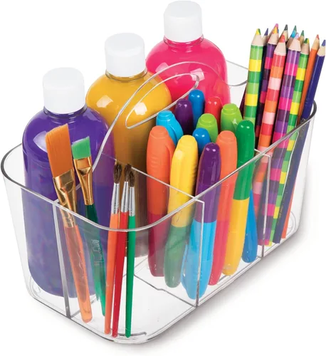 Miniatura 8 de mDesign Organizador portátil de plástico para manualidades, cesta dividida con asa para manualidades, costura, suministros de arte, capacidad