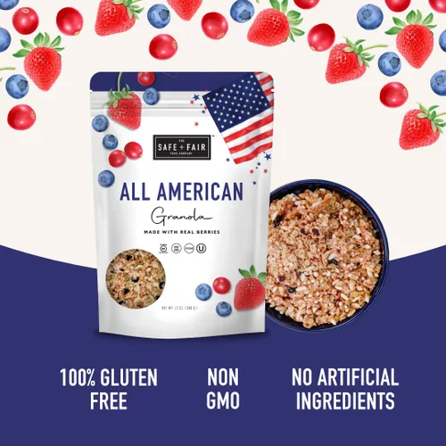 Miniatura 3 de Safe + Fair All American Granola – Snack sin gluten y vegano – Avena integral con fresas reales, arándanos y arándanos rojos – Sin OMG, kosher, sin