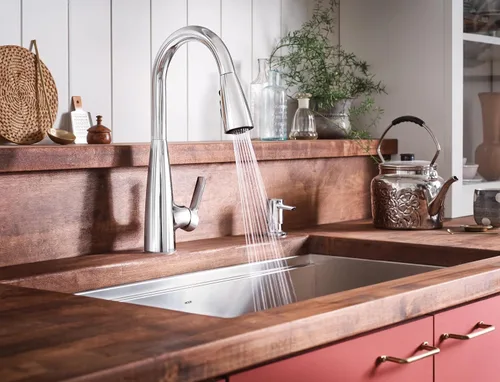 Miniatura 10 de Moen Haelyn - Grifo de cocina monocontrol con rociador extraíble cromado con potencia para una limpieza más rápida, dispensador de jabón incluido