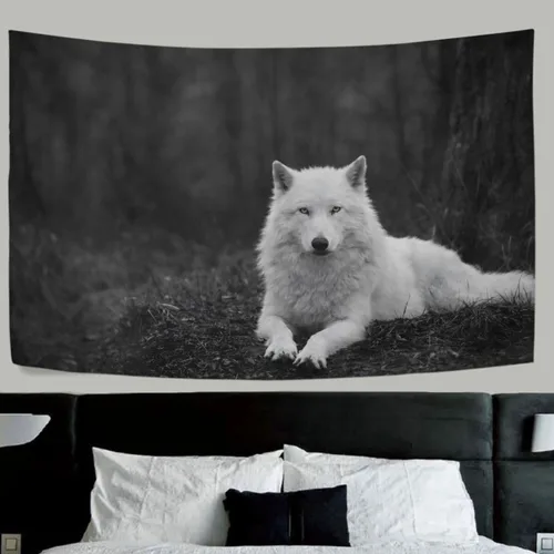 Miniatura 2 de WellLee Tapiz de tela de lobo solitario con diseño de lobo, para dormitorio, decoración del hogar, 60 x 40 pulgadas