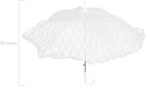 Miniatura 2 de Fun Express Sombrilla de encaje blanco de 30 pulgadas – Accesorios de boda elegantes para damas de honor y niñas de flores Paraguas decorativo