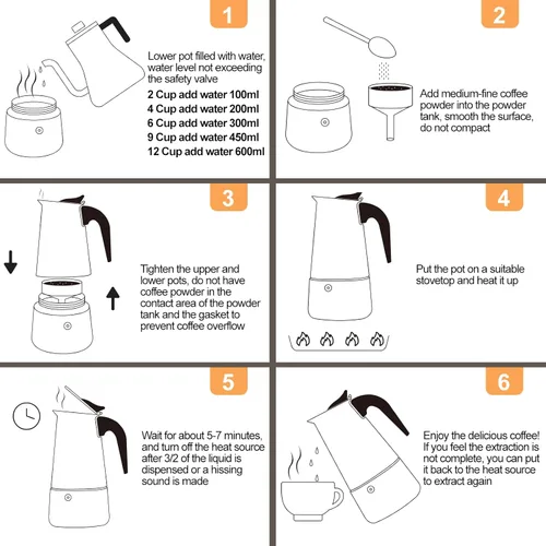 Miniatura 9 de Olla de Moka de 2 Tazas 100ml, Cafetera de Espresso de Acero Inoxidable, Cafetera de Percolador para Estufa, Cafetera Italiana de Estilo Clásico