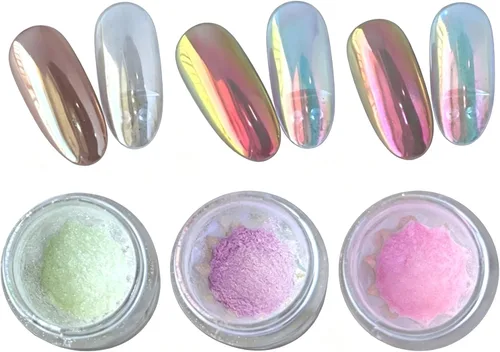 Miniatura 5 de Moonlight - Polvo de uñas cromado, arco iris, 3 frascos, polvo de uñas Aurora, unicornio, sirena, cromado, polvo para uñas, purpurina