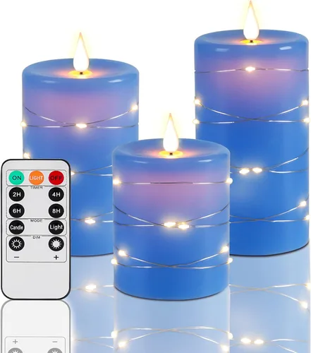Upinmz Velas parpadeantes sin llama con cadena de luces integradas, velas que funcionan con pilas con control remoto y temporizador, velas LED para