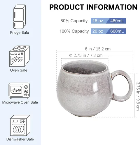 Miniatura 2 de Juego de tazas grandes de café de 4 a 20 onzas con asa para café con leche, cereales, té, cacao, leche, regalo de tazas de Navidad de Acción